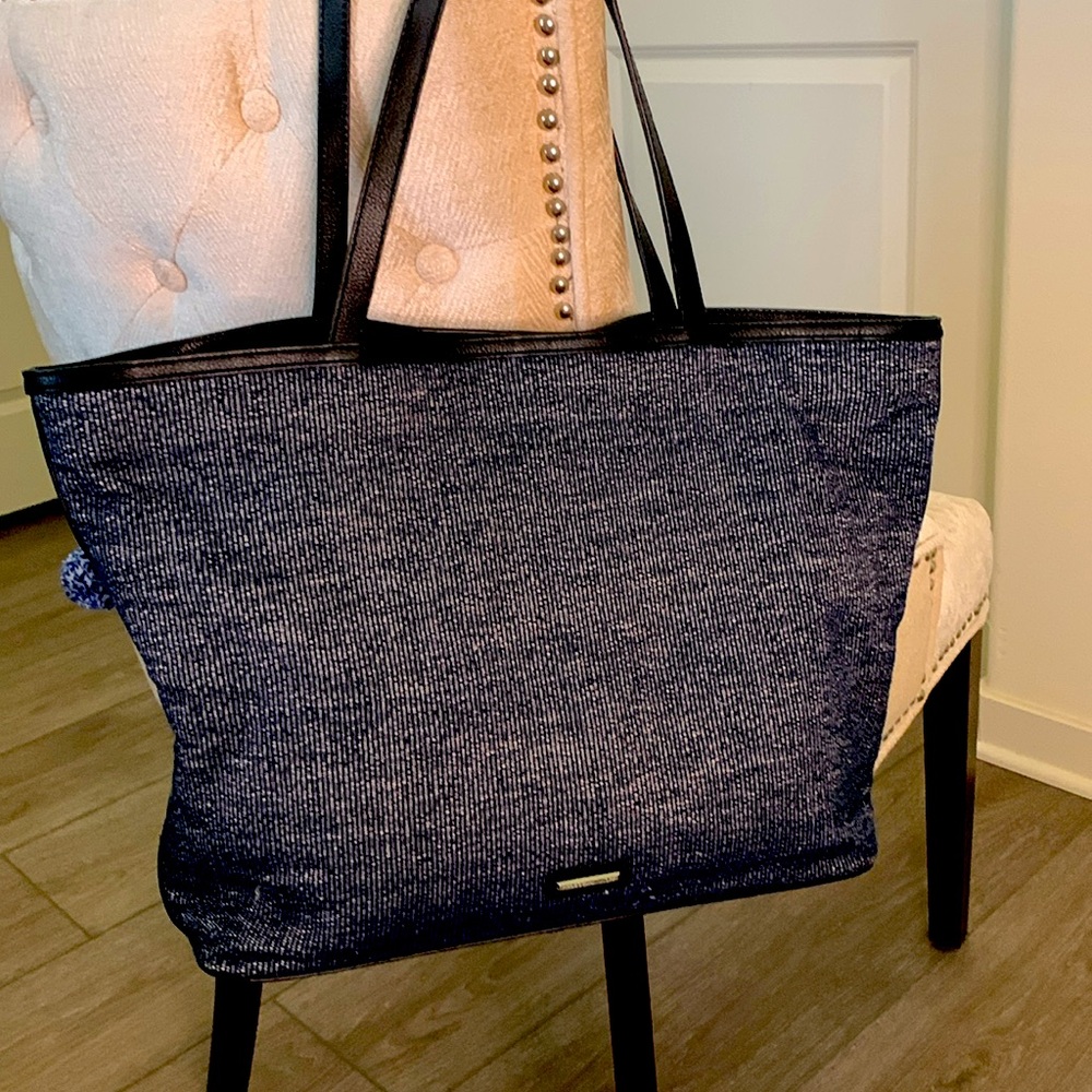 Rebecca Minkoff leather/canvas Dreamy tote w/stones, mirrors, Pom Poms - Picture 2 of 10
